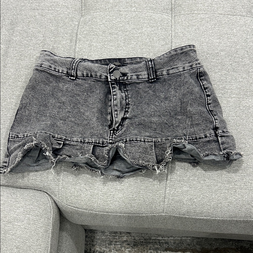 Distressed Gray Denim Mini Skirt